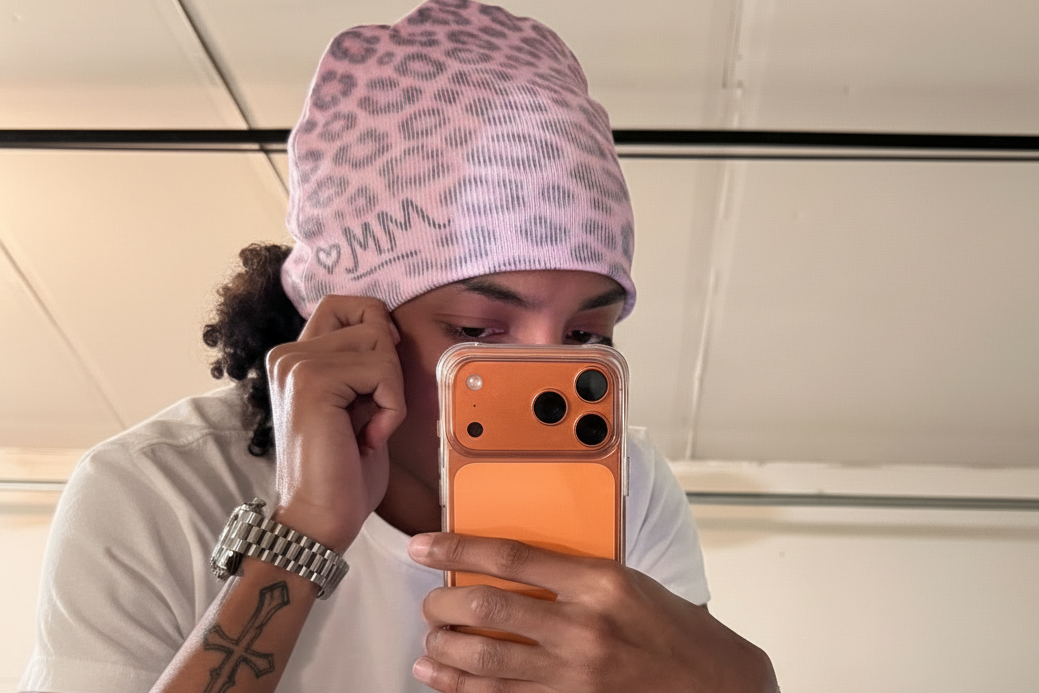 Pink “MM” Cheetah beanie
