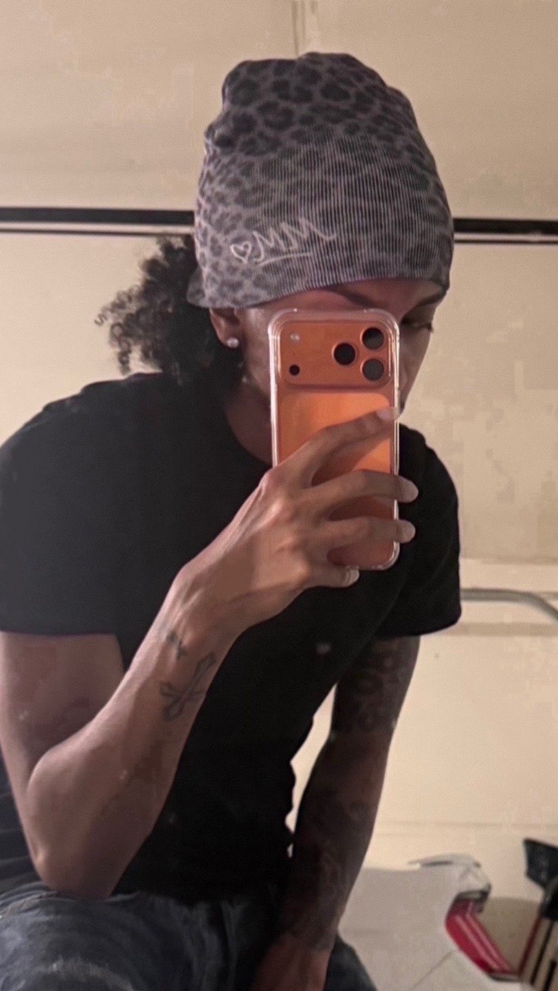 Black “MM” Cheetah beanie